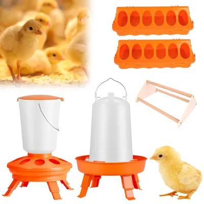 Produktbild von Futterspender Hühnertränke Set Futterautomat Geflügeltränke Kunststoff Napf Tränke Geflügel Hühner Futter Futtertrog Geflügel Futterstation