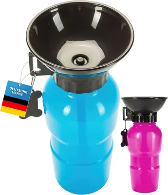 Productafbeelding van Premium waterfles voor honden met geïntegreerde drinkbak, blauw - Lekvrije, draagbare waterfles voor honden, ideaal voor onderweg en op reis. Drinkautomaat voor honden