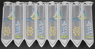 Produktbild von Gardinen Kranzusch Scheibengardine Leuchtturm 45x342 cm H/B Blau Grün Gelb Bistrogardine Vorhang Küche 1er Pack