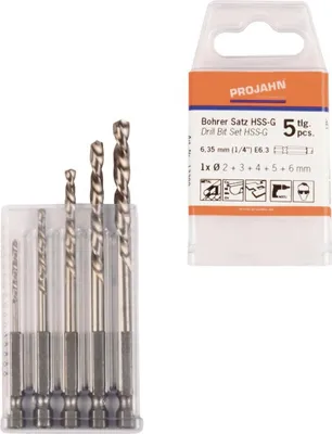 Produktbild von Projahn HSS-G Bohrer Satz 6-kant Schaft E6.3 5-tlg. (2, 3, 4, 5, 6 mm)