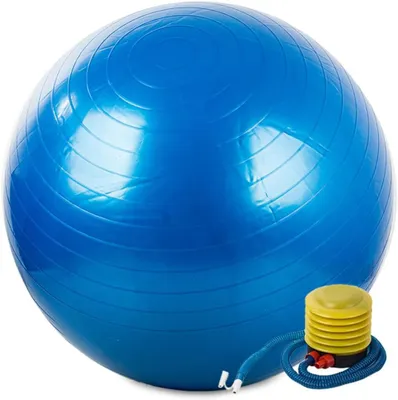 Obrázek produktu pro Fitness míč, 65 cm, modrý, včetně pumpy, vhodný pro jógu a rehabilitaci