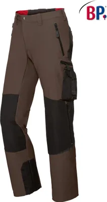 A pair of brown and black cargo pants for men, shown against a white background.