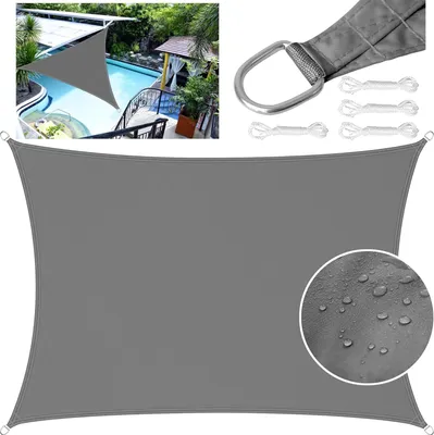 Produktbild von Sonnensegel Balkon Rechteckig Sonnensegel Wasserdicht Markisenstoff Sonnensegel UV Schutz Segeltuch Wasserdicht mit Befestigungsseil(grau 3x5M)