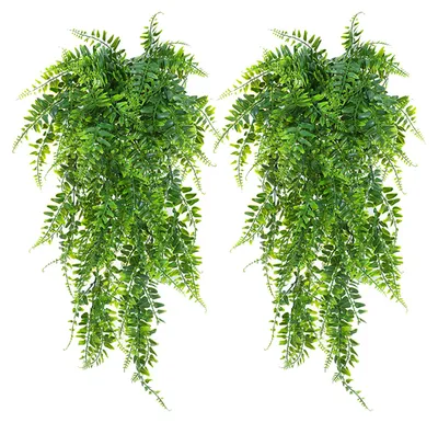Produktbild von 2 Stück künstliche Hängepflanzen, Farn, Kunststoff, grün, gefälschte Wandfarne für Garten, Hochzeitsdekoration