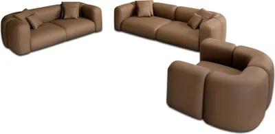Produktbild von Kunstleder 3-2-1-Sitzer Sofa Set Belio Braun
