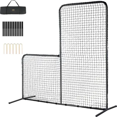 Produktbild von L-Typ Baseball für Schlagkäfig, 213 x 96 x 213 cm Baseball- und Softball-Sicherheitsschirm, Tragbares Schlagnetz mit Tragetasche & Bodenpfählen, Pitching-Netz zum Schutz der Pitcher, Schwarz