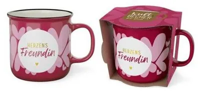 Produktbild von Kultbecher Herzensfreundin, New Bone China, 250 ml, pink-rot, schwarzer Rand