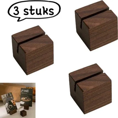 Image de Lot de trois - Porte-calendrier de table - Porte-calendrier de table en bois massif pour cartes de visite et timbres - Porte-calendrier en bois - 5,5 × 2,5 × 1 cm - Bois naturel