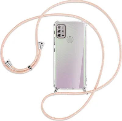 Produktbild von Handykette Backcover-Schutzhülle mit Band (Metall silberfarben) für Motorola Moto G10 (Power), G20, G30 - rose peach