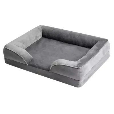 Produktbild von Orthopädisches Hundebett mit Nackenkissen und abnehmbarem Bezug, Waschbares Hundesofa - DOGCOUCH GRAU