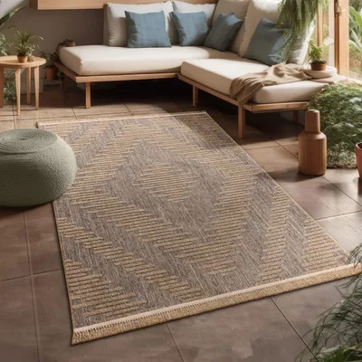 Produktbild von Outdoor Teppich Natur Balkon, Terrasse schmutzabweisend Beige Rechteckig 120x160 | 100% Polypropylen | Florhöhe: 7 mm