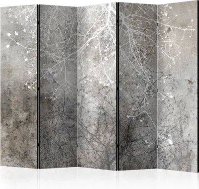 Produktbild von Neuheit! Dekorativer Paravent Raumteiler Trennwand Foto-Paravent Spanische Wand XXL ZWEIGE NATUR BETON OPTIK 225x172 cm b-C-0826-z-c