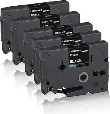 Produktbild von Print-Klex 5x Schriftband kompatibel kompatibel mit Brother P-Touch H100 P-Touch H100LB P-Touch H100R P-Touch H100Series P-Touch H 105 WN weiß auf Schwarz 12mm TZ335 Label Tape