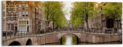 Produktbild von Bild auf Leinwand - Leinwandbild - Kanal Wasser Amsterdam Fahrrad - 150x50cm - Wand Bild - Wanddeko - Leinwanddruck - Bilder - Kunstdruck - Wanddekoration - Leinwand bilder - Wandkunst - CA150x50-2697