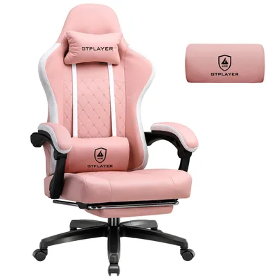 Produktbild von GTPLAYER Gaming Stuhl Stoff, Gaming Sessel mit Taschenfederkissen, ergonomischer Drehstuhl, Gamer Stuhl mit Fußstütze150 kg Belastbarkeit, Rosa