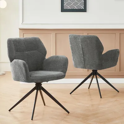 Immagine prodotto di Set di 2 poltrone da pranzo  colore grigio scuro, gambe in metallo, girevoli, adatte anche per il tempo libero, dimensioni 53,5 x 45 x 84 cm