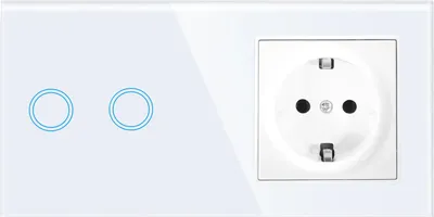 Produktbild von Touchschalter Panel 2+dose Glas weiß Qtouch Wandschalter ohne Modul Schuko Steckdose