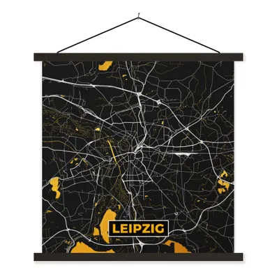 Produktbild von MuchoWow® Textilposter Leipzig - Gold - Stadtplan - Deutschland - Karte 40x40 cm mit schwarzem Rahmen - Fotos