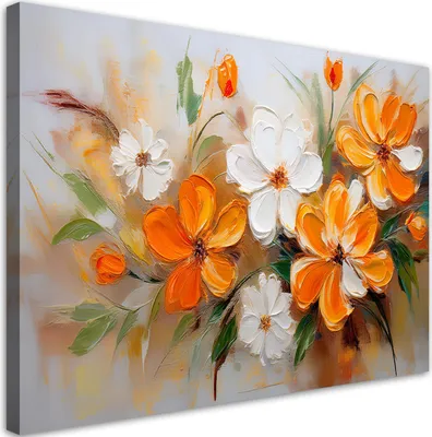 Obrázek produktu pro Plátno Bílé a oranžové divoké květiny 120x80 Feeby Oranžový obraz na zeď připravený k zavěšení