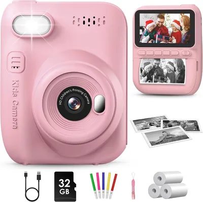 Produktbild von Sofortbildkamera Kinder 14MP mit 3-Zoll Bildschirm, 1080P Video, 32GB Karte, Sofortdruck,Farbstifte & Zubehör,Geschenk für Jungen & Mädchen 3–12 Jahre