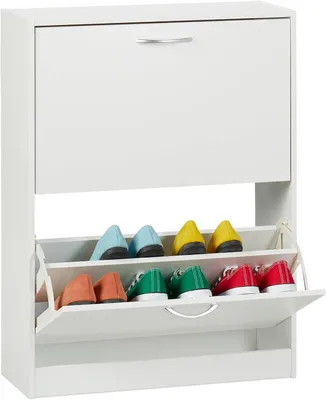 Immagine prodotto di Armadio per scarpe - 80 x 60 x 24 cm - Capacità per 12 paia - 2 ante - Design compatto - Chiuso - Mobiletto per scarpe - Bianco