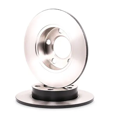 Two brake discs are stacked on top of each other against a white background.