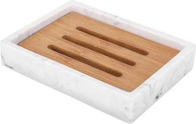 Produktbild von Famanu Seifenschale mit Bamboehalter - Elegant und praktisch, weiß