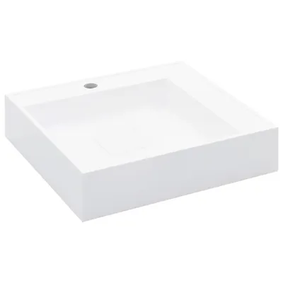 Image de vidaXL Lavabo 50 x 50 x 12,3 cm fonte minérale/fonte de marbre blanc