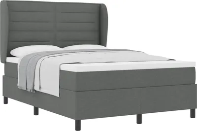 Image de Lit à ressorts avec matelas Gris foncé 160 x 200 cm tissu