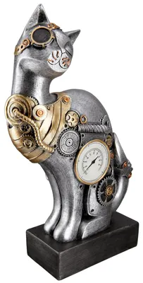 Produktbild von Gilde Figur, Katze, Steampunk Cat, Kunstharz, silberfarben, VE 1 Höhe: 30.00 cm Breite: 20.00 cm Tiefe: 7.00cm 37473