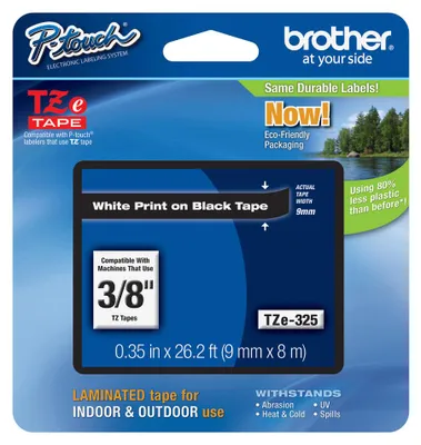 Produktbild von Brother TZ-325, Weiss auf Schwarz, TZ, Schwarz, Wärmeübertragung, China, Glanz