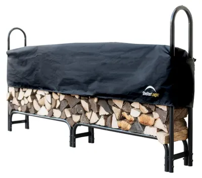 Produktbild von ShelterLogic Stahl Kaminholzregal inkl. Abdeckung Schwarz 244x25x118 cm