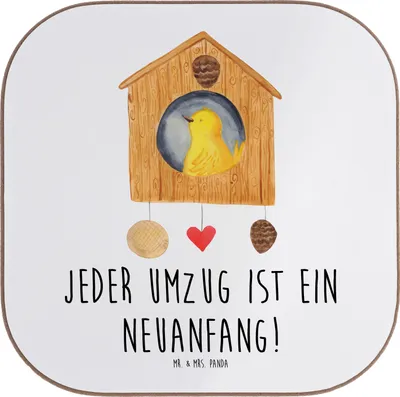 Produktbild von Mr. & Mrs. Panda Untersetzer für Gläser Umzug Neuanfang - Weiß - Geschenk, Ermutigung, Vertrauem, handgefertigte Produkte, Veränderung, Zuversicht, gläseruntersetzer
