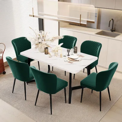 Produktbild von Fortuna Lai Esszimmerstuhl (6 St), Dunkelgrün,Polsterstuhl Design Stuhl mit Rückenlehne,Sitzfläche aus Samt Gestell aus Metall