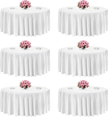 Immagine prodotto di Tovaglie rotonde - Set di 6 - Diametro 335 cm - Resistente alle pieghe - Lavabile in lavatrice - Poliestere - Per matrimonio, festa e banchetto - Bianco
