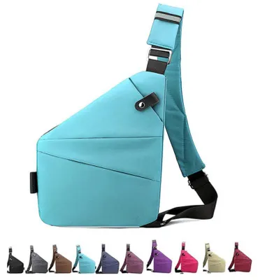 Produktbild von Brusttasche - Diebstahlsicher - 32x23x1cm - Leicht und geräumig - Schultertasche für die rechte Schulter – für Herren zum Wandern - Himmelblau
