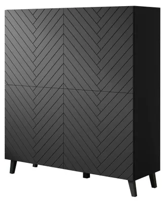 Produktbild von Highboard Phuket Kommode 120x39x128cm 4-türig Farbe wählbar,schwarz Fischgrätenmuster