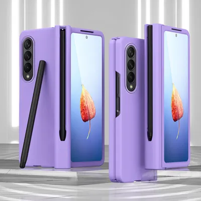 Image de Etui pour Galaxy Z Fold 4 5G, PC dur avec protection de la charnière et porte-stylo, avec protection d'écran Violet