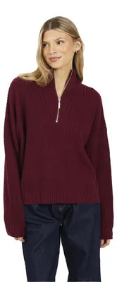 Immagine prodotto di Brave Soul - Maglione da donna con mezza zip WH556 (XS) (bordeaux)