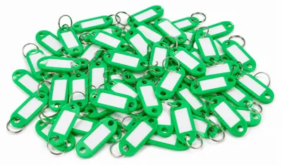 Obrázok produktu pre balenie 40 štítkov na kľúče Unicoloured - Green - štítky na kľúče s krúžkom | krúžok na kľúče na označovanie | plastový krúžok na kľúče s vymeniteľnými štítkami