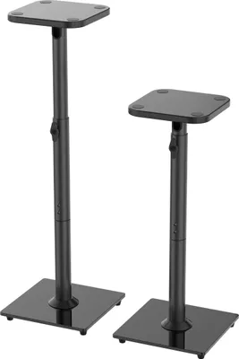 Image de Ensemble de supports d'enceintes Relaxdays, jusqu'à 10 kg, hauteur réglable (72-95 cm), supports antidérapants, métal et verre, noir