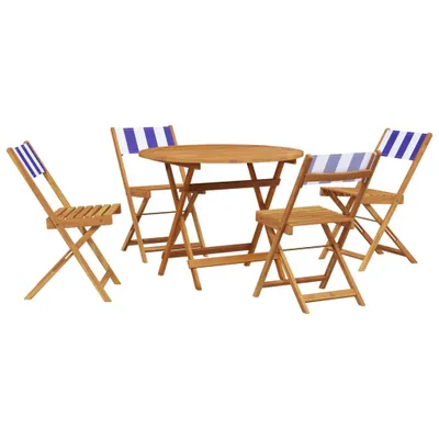 Image de Ensemble à manger de jardin 5 pcs bleu blanc tissu bois massif