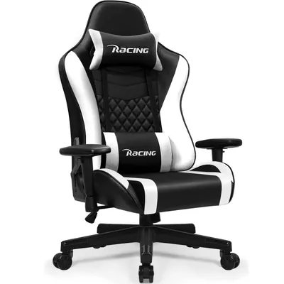 Produktbild von Marodic Bürostuhl gaming stuhl Ergonomischer Gaming Sessel mit Lendenkissen Kopfkissen und Armlehnen Wippfunktion 90°-170° 150 kg belastbarkeit, Weiß