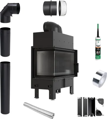 Immagine prodotto di Inserto per caminetto KRATKI FLOKI S sinistro 8 kW fi160 nero set di tubi TERMOTEC