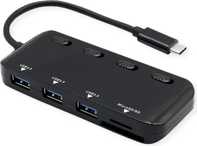 Obrázok produktu pre ROLINE USB3.2 Gen1 Notebook Hub, Typ C / 3x A mit Schalter + CardReader (14.02.5059)
