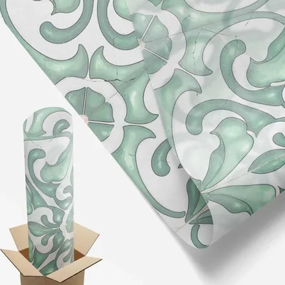 Produktbild von Sichtschutzfolie – 100x100 cm – Buntglas / Stained-Glass Design – blickdicht & dekorativ – selbstklebende Glasdekorfolie – UV-Schutz, einfache Montage – Grüne Symmetrie