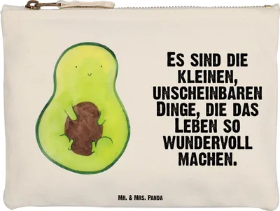 Produktbild von Mr. & Mrs. Panda Mäppchen Avocado Kern Größe M - Weiß - Geschenk, Federtasche, Spruch Leben, Etui, Liebe, Stoffbeutel, Baby, kosmetiktäschchen, Kosmetiktasche, Pflanze
