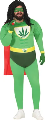 Produktbild von Superhelden Abenteuerfigur Rastafarian Marihuana Kostüm Junggesellenabschied Maske Handschuhe, Größe: 56 - 58 (XXL) Farbe: Grün