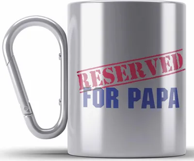 Produktbild von Trendation - Reserved For Papa Geschenk Edelstahl Tasse Karabiner Geschenkidee Lustig Spruch Vater Vatertag Lustige Geschenkidee (Silber)