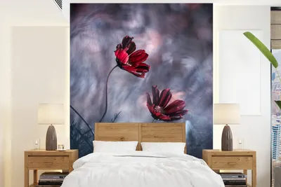 Produktbild von MuchoWow® Fototapete für Wohnzimmer oder Schlafzimmer Wandtapete Vinyl Motivtapete Blumen - Rot - Pflanzen - Natur - 190x260 cm - Papiertapete